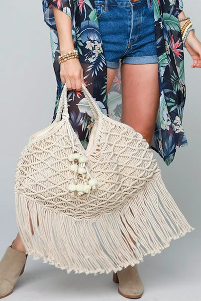 Urbanista - Ivory Macrame Canvas Shoulder Bag