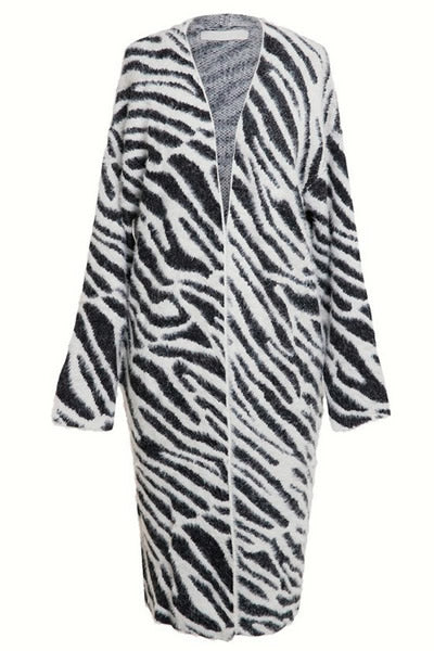 Zebra Patterned Cardigan With Pocket