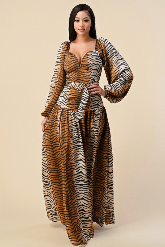 Tiger Print High Split Dress