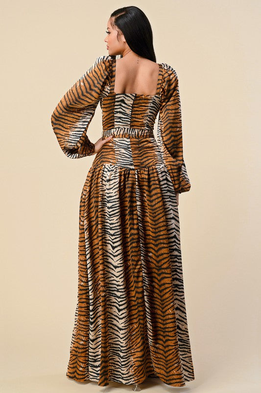 Tiger Print High Split Dress