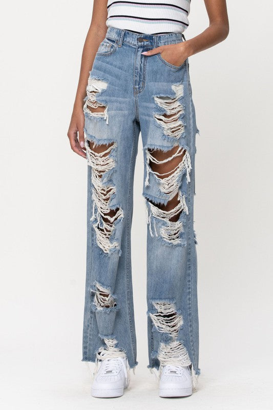 Throwback-style high-rise Wide Leg jeans