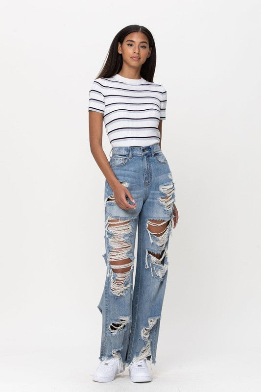 Throwback-style high-rise Wide Leg jeans