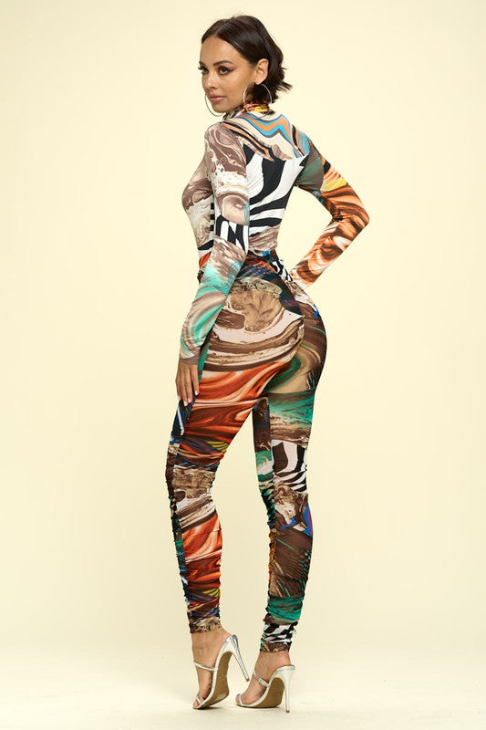 Multi Color Long Sleeve Jumpsuit