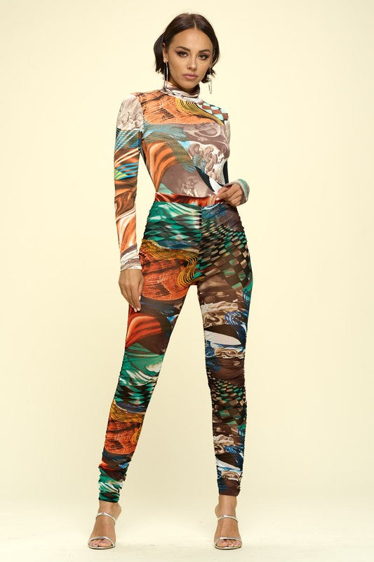 Multi Color Long Sleeve Jumpsuit