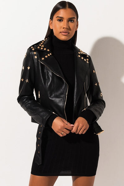 Azalea Wang - Leo Studded Pleather Moto Jacket