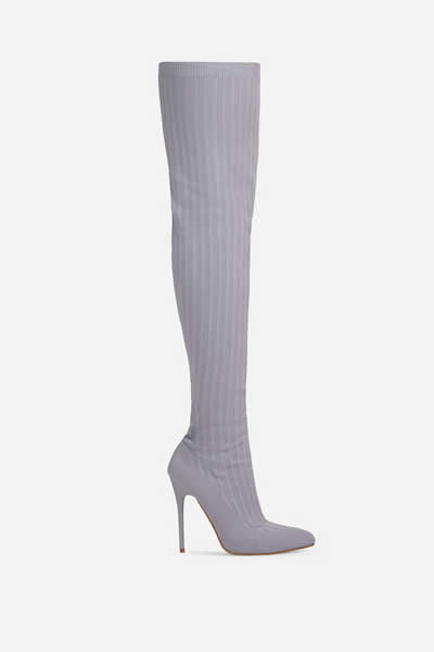 POINTED TOE OVER THE KNEE THIGH HIGH LONG SOCK BOOT IN GREY