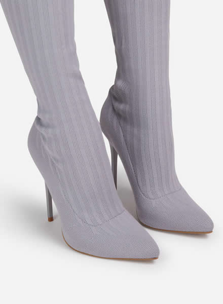 POINTED TOE OVER THE KNEE THIGH HIGH LONG SOCK BOOT IN GREY