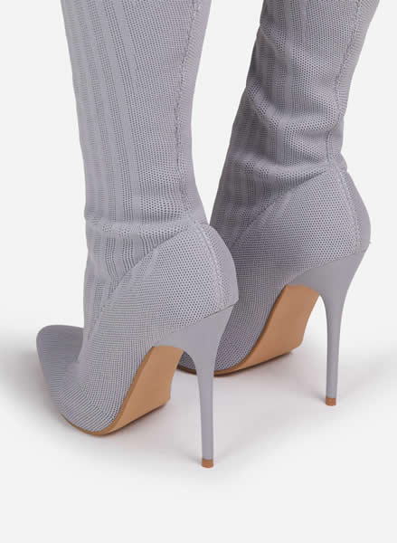 POINTED TOE OVER THE KNEE THIGH HIGH LONG SOCK BOOT IN GREY