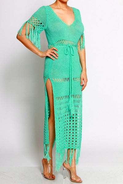 Mint Green Crochet Midi Dress