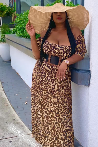 Leopard Print Pleated Off Shoulder Maxi Dress