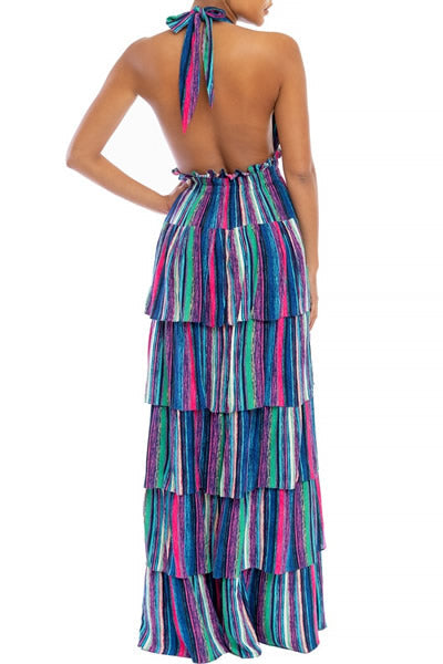 Luxxel - Shine Ruffle Halter Maxi Dress